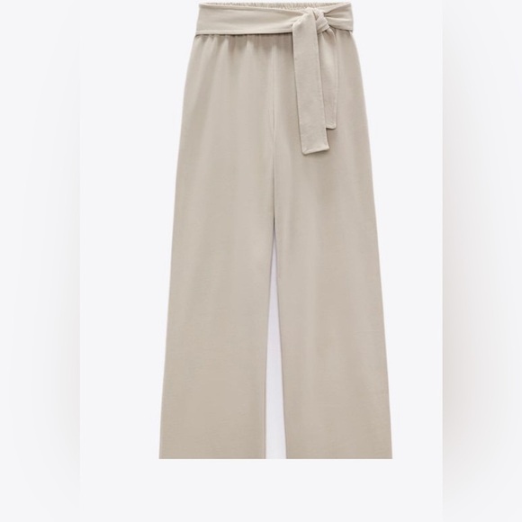 ZARA High Waist Cotton Trousers with belt Sand Beige size M - Picture 4 of 10